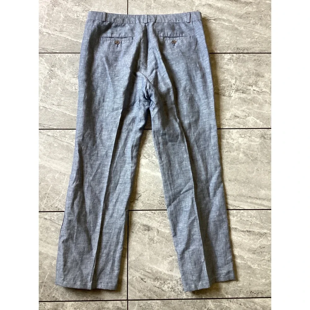 Banana Republic Martin Fit Linen Blend Blue Trousers Women's Size 12